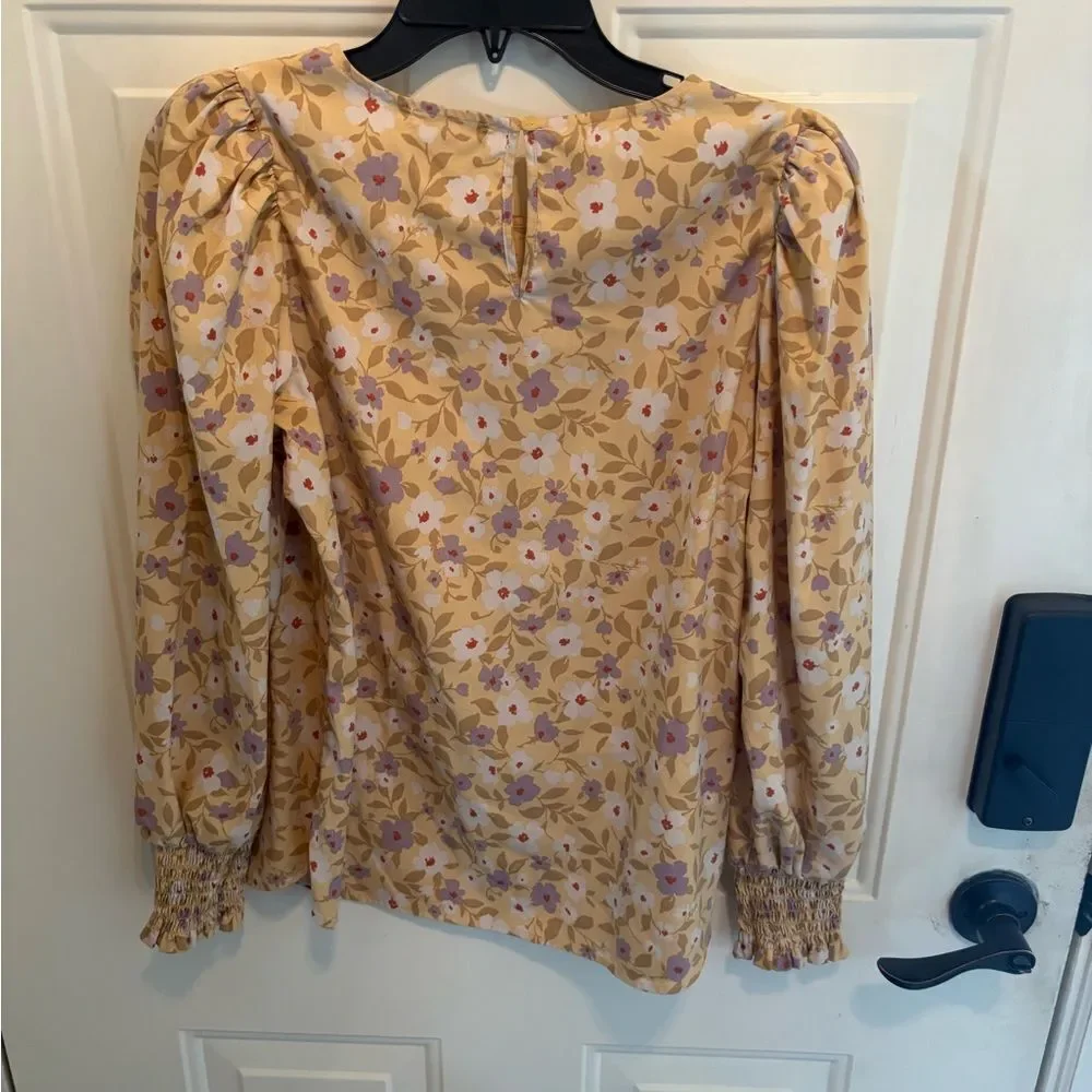 Anthropologie Yellow Floral Puff-Sleeve Blouse